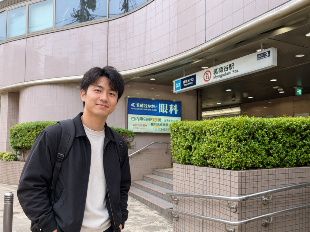 茗荷谷駅前に立つ台湾出身の陳さん