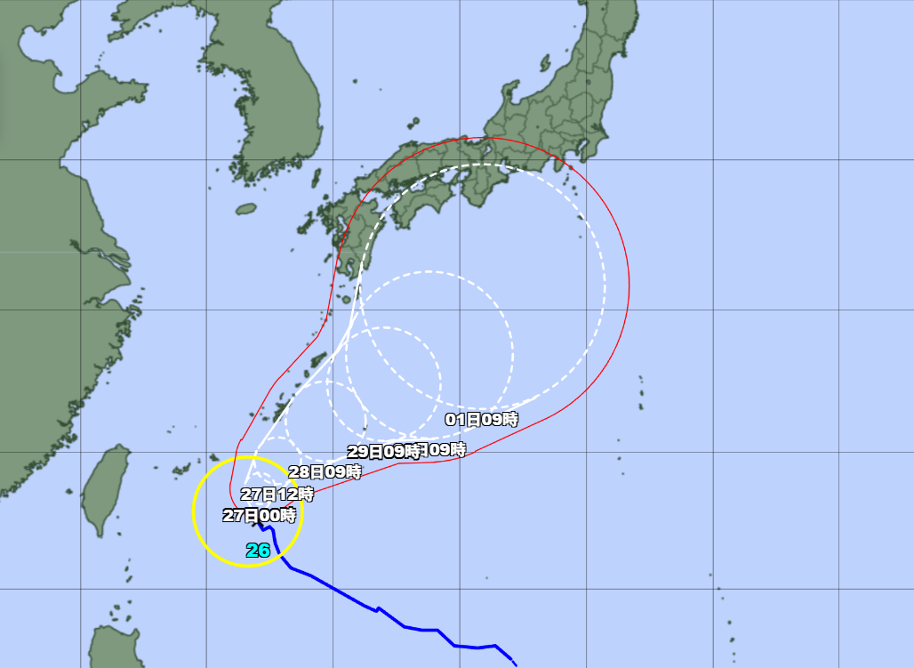 台風26号の進路予報図