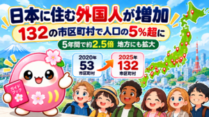 日本に住む外国人が増加　132の市区町村で人口の5％超に